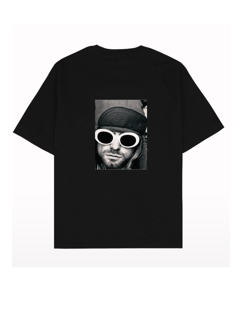 Premium quality black over-sized t-shirt for the lovers of black. This t-shirt also features Kurt Cobain.